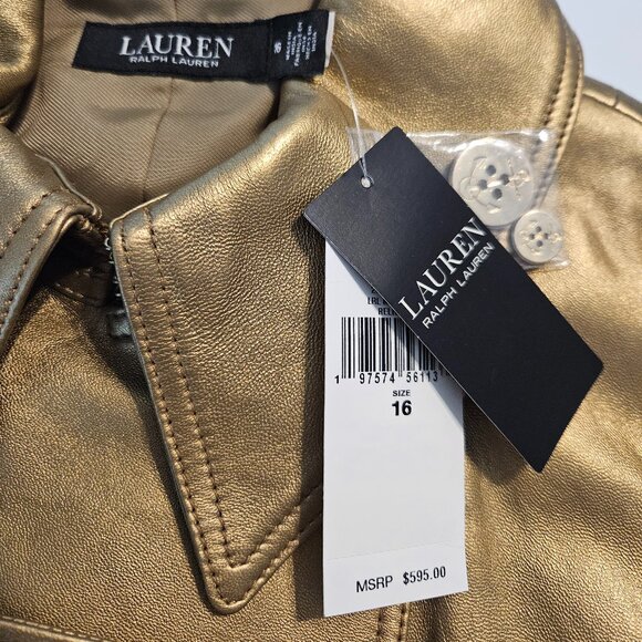 NWT Lauren Ralph Lauren Women's Metallic Leather Peacoat Size 16 - Picture 10 of 14